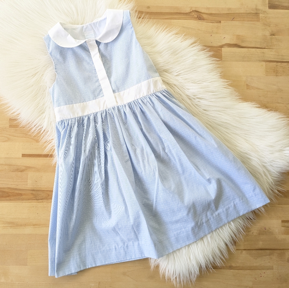{Edgehill Collection} Girls Vintage Style Collared Blue and White Dress